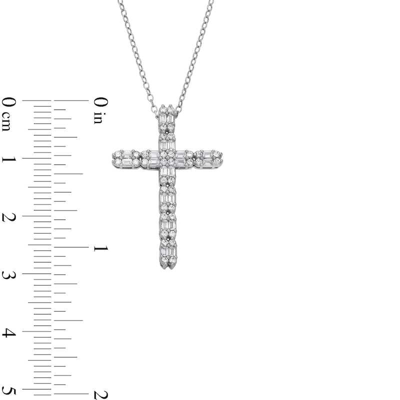 Main Image 3 of 1/2 CT. T.W. Baguette and Round Diamond Alternating Duos Cross Pendant in 10K White Gold