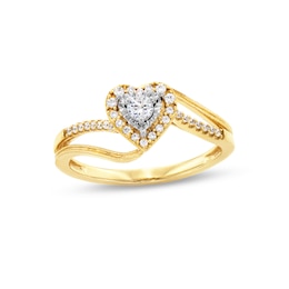 1/4 CT. T.W. Diamond Heart Frame Bypass Shank Promise Ring in 10K Gold