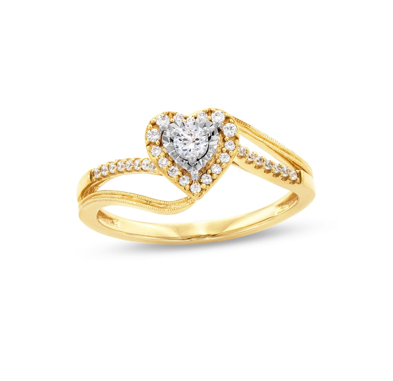1/4 CT. T.W. Diamond Heart Frame Bypass Shank Promise Ring in 10K Gold ...