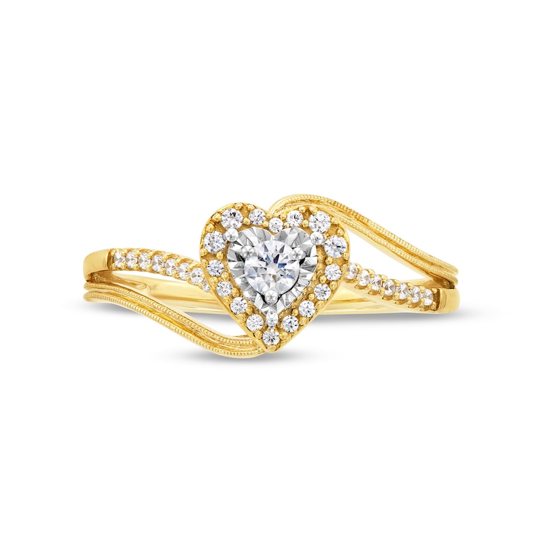 Main Image 4 of 1/4 CT. T.W. Diamond Heart Frame Bypass Shank Promise Ring in 10K Gold