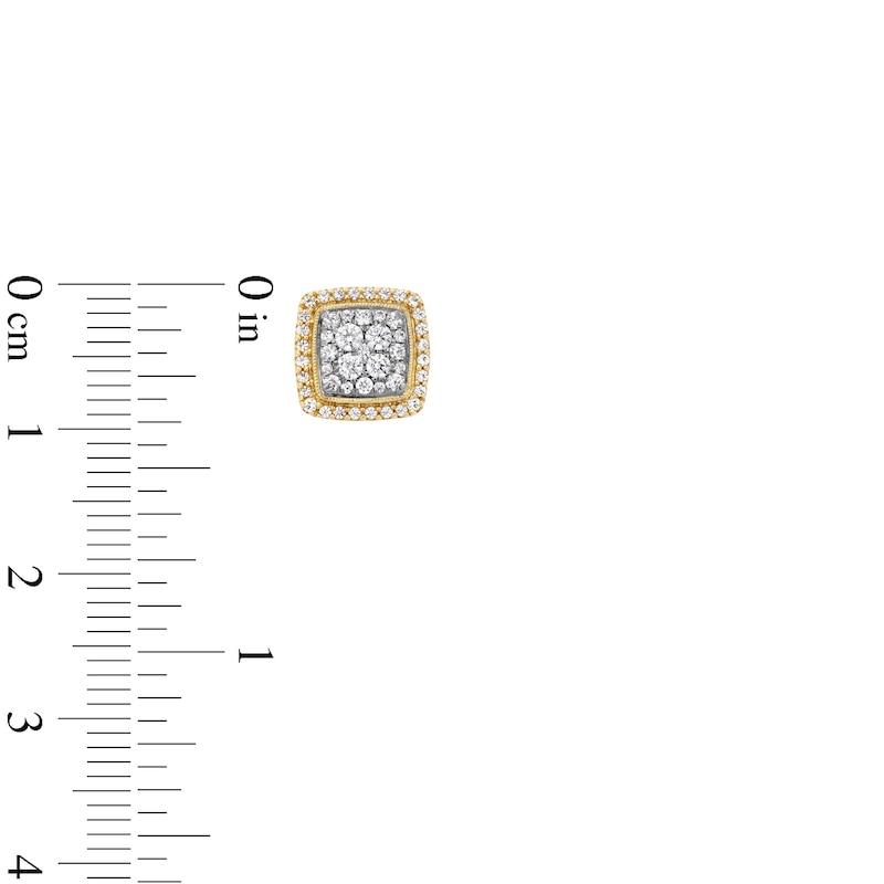 Main Image 3 of 1/2 CT. T.W. Multi-Diamond Cushion Frame Vintage-Style Stud Earrings in 10K Gold