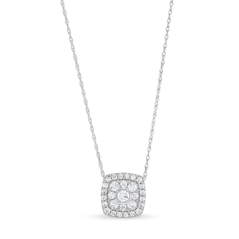 Main Image 1 of 1/2 CT. T.W. Multi-Diamond Cushion Frame Pendant in 10K White Gold