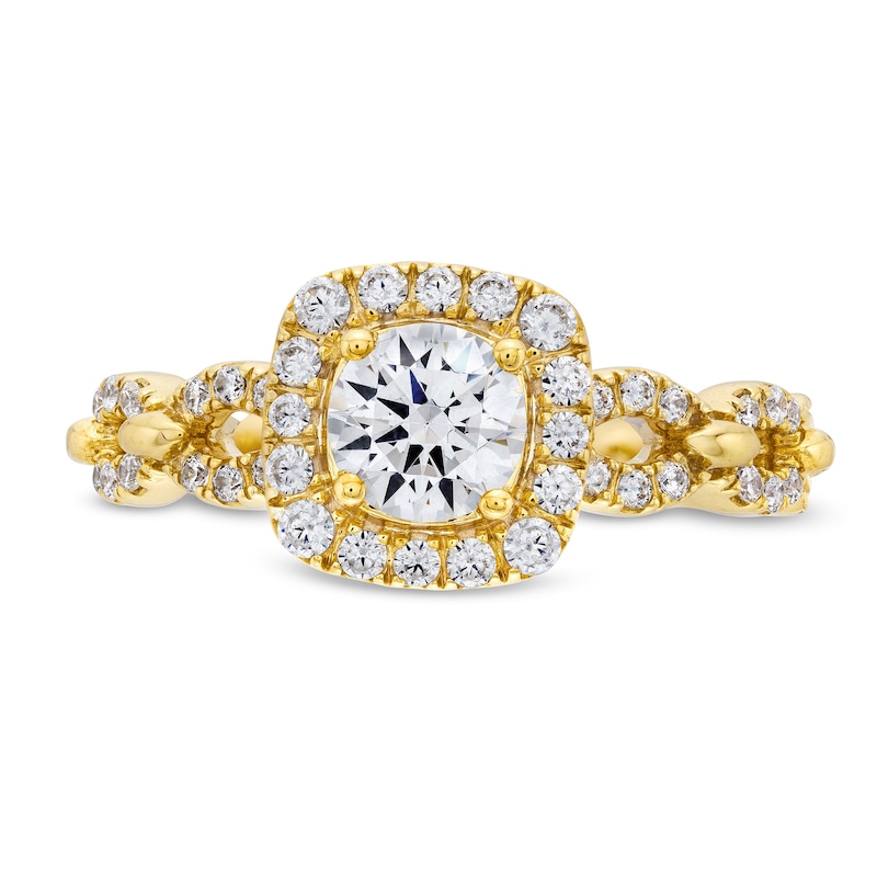 Main Image 4 of 1 CT. T.W. Diamond Cushion-Shaped Frame Chain Link Engagement Ring in 14K Gold