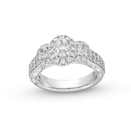 1-1/2 CT. T.W. Oval Diamond Frame Past Present Future® Double Row Engagement Ring in 14K White Gold
