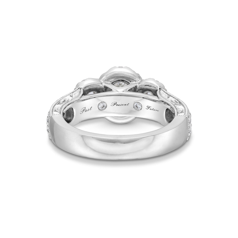 Main Image 5 of 1-1/2 CT. T.W. Oval Diamond Frame Past Present Future® Double Row Engagement Ring in 14K White Gold