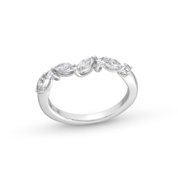 3/8 CT. T.W. Marquise-Cut and Round Diamond Alternating Contour Anniversary Band in 14K White Gold