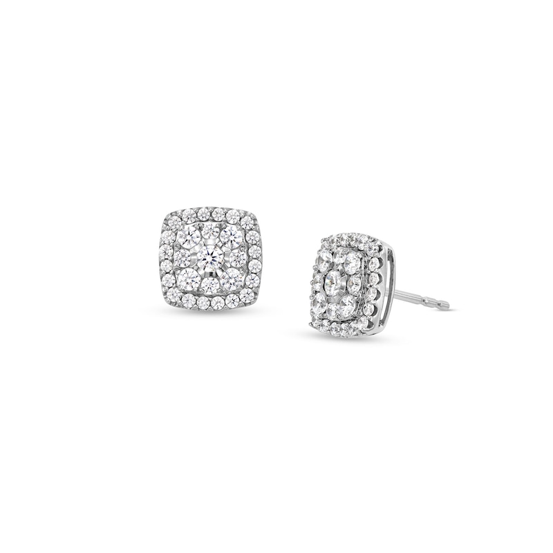 Main Image 1 of 1 CT. T.W. Multi-Diamond Cushion Frame Stud Earrings in 10K White Gold