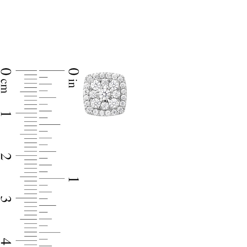 Main Image 3 of 1 CT. T.W. Multi-Diamond Cushion Frame Stud Earrings in 10K White Gold