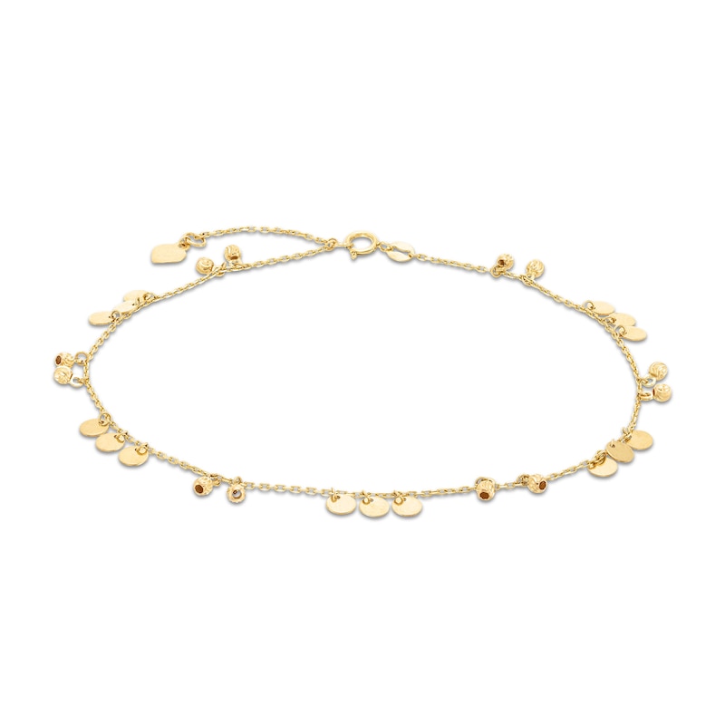 Main Image 1 of Bead and Disc Drop Anklet in 10K Gold - 10”