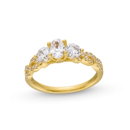 1-1/4 CT. T.W. Oval and Round Diamond Past Present Future® Twist Shank Engagement Ring in 14K Gold