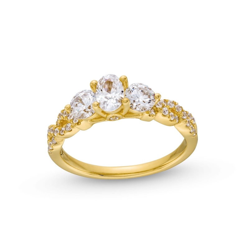1-1/4 CT. T.W. Oval and Round Diamond Past Present Future® Twist Shank Engagement Ring in 14K Gold
