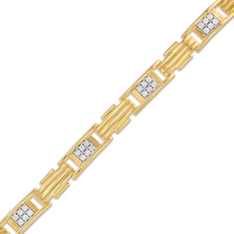 1-1/2 CT. T.W. Diamond Riibed Link Alternating Bracelet in 10K Gold - 8.5&quot;