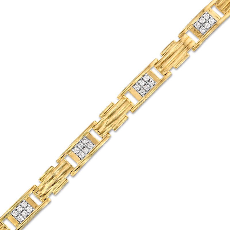 Main Image 1 of 1-1/2 CT. T.W. Diamond Riibed Link Alternating Bracelet in 10K Gold - 8.5&quot;