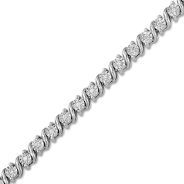 1/10 CT. T.W. Diamond Miracle Swirl Ribbon Alternating Adjustable Chain Bracelet in Sterling Silver - 9&quot;