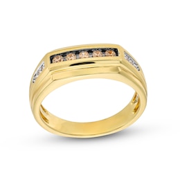 1/4 CT. T.W. Champagne and White Diamond Stepped Edge Anniversary Band in 10K Gold
