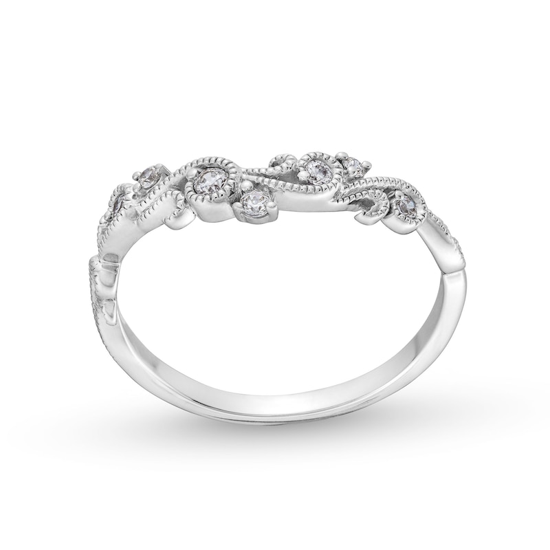 1/10 CT. T.W. Diamond Vintage-Style Filigree Contour Anniversary Band in 10K White Gold