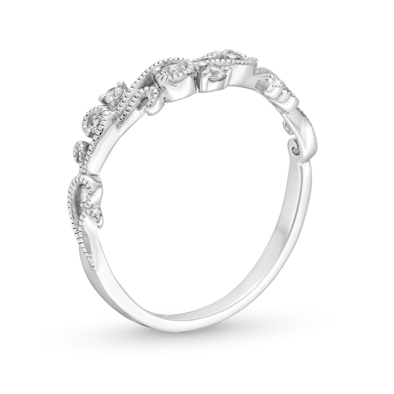 Main Image 3 of 1/10 CT. T.W. Diamond Vintage-Style Filigree Contour Anniversary Band in 10K White Gold