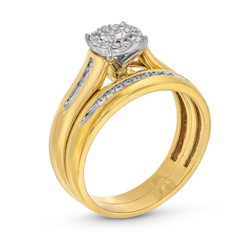 Main Image 5 of 1/3 CT. T.W. Diamond Frame Wedding Ensemble in 10K Two-Tone Gold