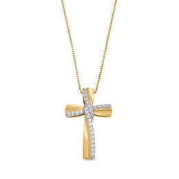 1/4 CT. T.W. Diamond Windmill Ribbon Cross Pendant in 10K Gold