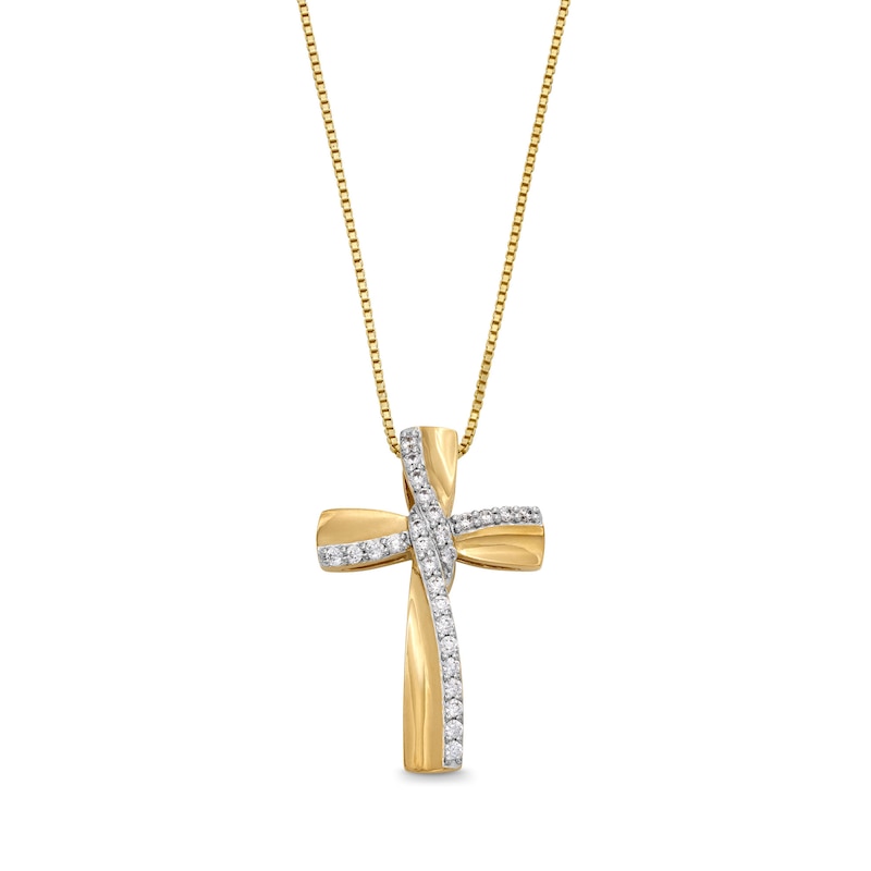 Main Image 1 of 1/4 CT. T.W. Diamond Windmill Ribbon Cross Pendant in 10K Gold