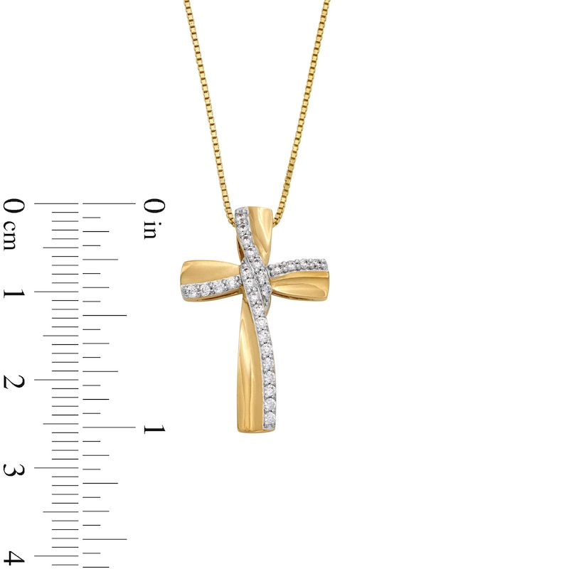 Main Image 3 of 1/4 CT. T.W. Diamond Windmill Ribbon Cross Pendant in 10K Gold