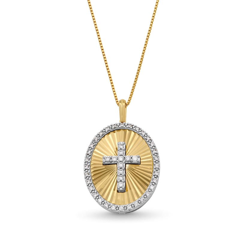 Main Image 1 of 1/2 CT. T.W. Diamond Cross Oval Frame Medallion Pendant in 10K Gold