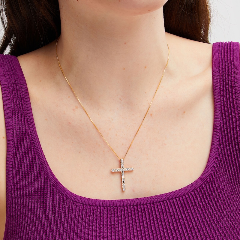 1/2 CT. T.W. Diamond Alternating Cross Pendant in 10K Gold