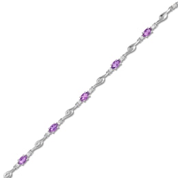 Oval Amethyst and White Lab-Created Sapphire Bypass Link Alternating Bracelet in Sterling Silver - 7.25”