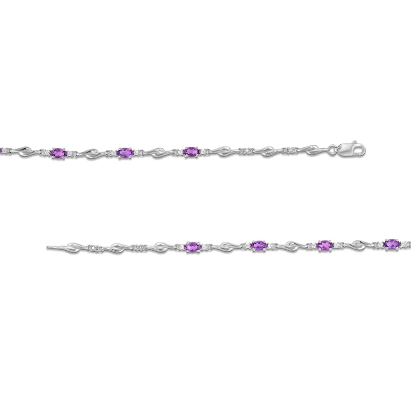 Main Image 3 of Oval Amethyst and White Lab-Created Sapphire Bypass Link Alternating Bracelet in Sterling Silver - 7.25”