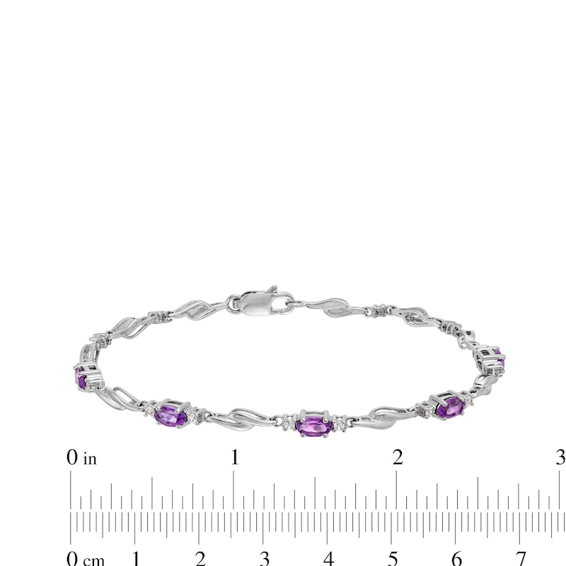 Main Image 4 of Oval Amethyst and White Lab-Created Sapphire Bypass Link Alternating Bracelet in Sterling Silver - 7.25”