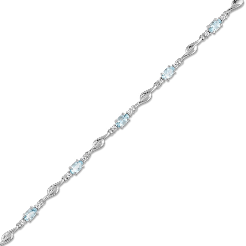 Main Image 1 of Oval Aquamarine and White Lab-Created Sapphire Bypass Link Alternating Bracelet in Sterling Silver - 7.25”