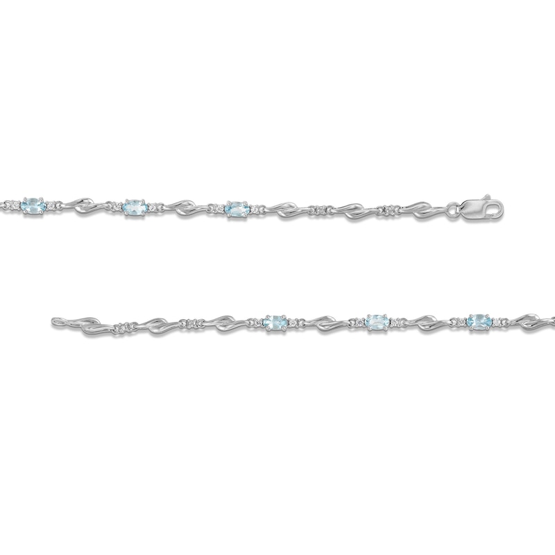 Oval Aquamarine and White Lab-Created Sapphire Bypass Link Alternating Bracelet in Sterling Silver - 7.25”