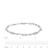 Thumbnail Image 3 of Oval Aquamarine and White Lab-Created Sapphire Bypass Link Alternating Bracelet in Sterling Silver - 7.25”