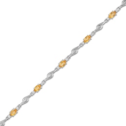 Oval Citrine and White Lab-Created Sapphire Bypass Link Alternating Bracelet in Sterling Silver - 7.25”