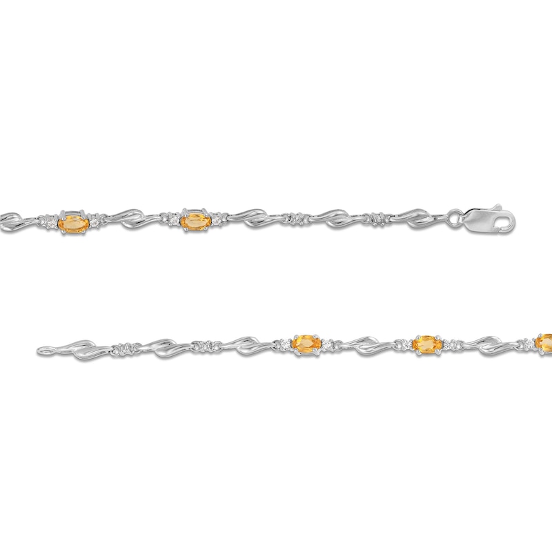 Main Image 3 of Oval Citrine and White Lab-Created Sapphire Bypass Link Alternating Bracelet in Sterling Silver - 7.25”