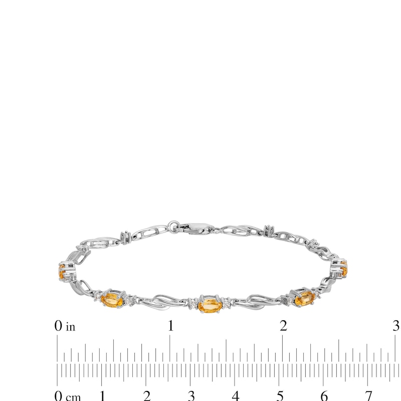 Main Image 4 of Oval Citrine and White Lab-Created Sapphire Bypass Link Alternating Bracelet in Sterling Silver - 7.25”