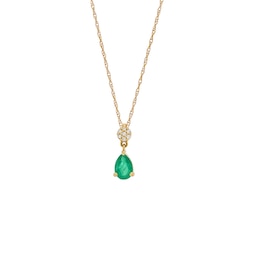Pear-Shaped Emerald and Diamond Accent Flower Cluster Pendant in 10K Gold