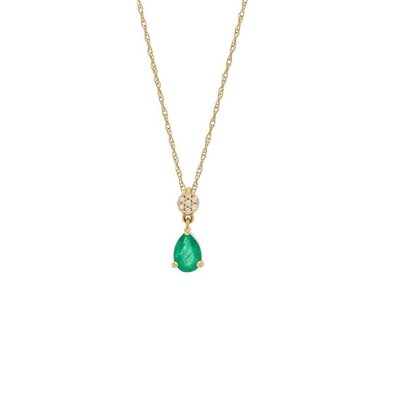 Main Image 1 of Pear-Shaped Emerald and Diamond Accent Flower Cluster Pendant in 10K Gold