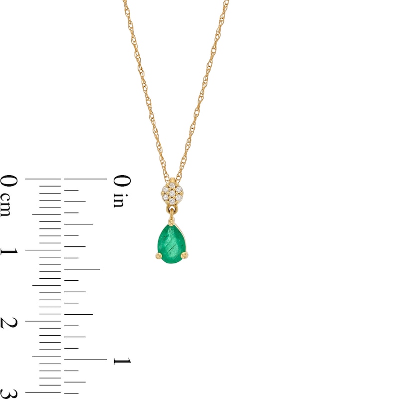 Main Image 3 of Pear-Shaped Emerald and Diamond Accent Flower Cluster Pendant in 10K Gold