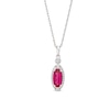 Thumbnail Image 1 of Oval Lab-Created Ruby and White Lab-Created Sapphire Frame Drop Pendant in Sterling Silver