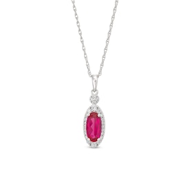 Oval Lab-Created Ruby and White Lab-Created Sapphire Frame Drop Pendant in Sterling Silver