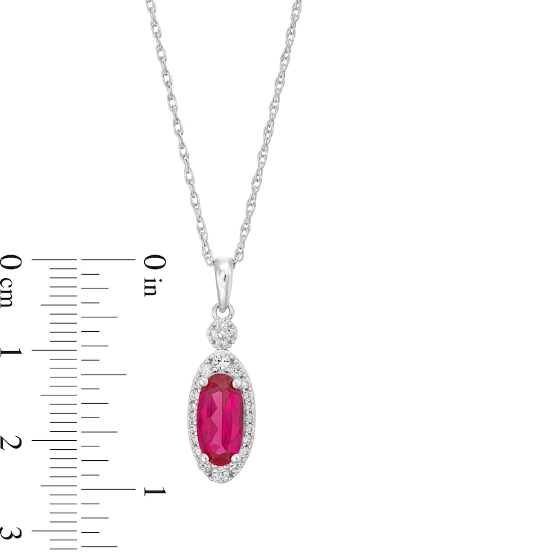 Main Image 3 of Oval Lab-Created Ruby and White Lab-Created Sapphire Frame Drop Pendant in Sterling Silver