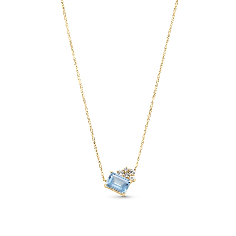 Main Image 1 of Emerald-Cut Sky Blue Topaz and White Topaz Cluster Tilted Necklace in 10K Gold