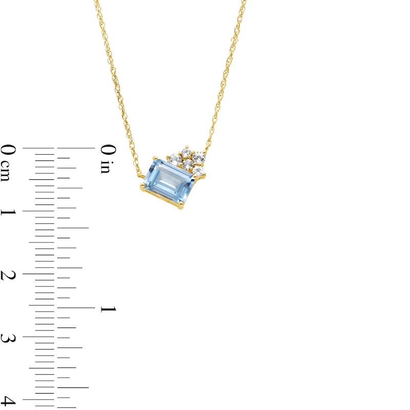 Main Image 3 of Emerald-Cut Sky Blue Topaz and White Topaz Cluster Tilted Necklace in 10K Gold