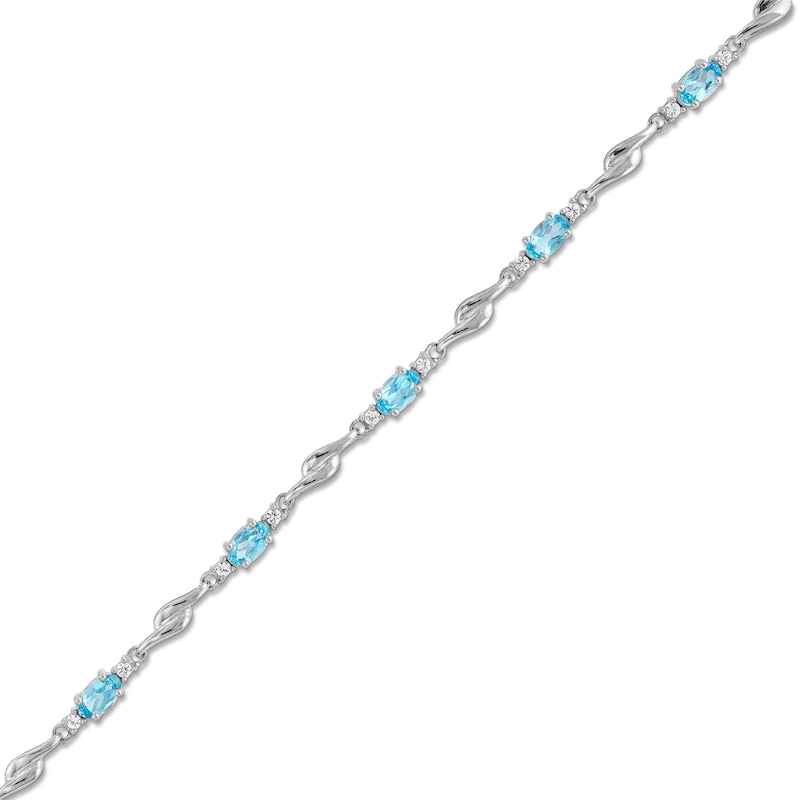 Main Image 1 of Oval Swiss Blue Topaz and White Lab-Created Sapphire Bypass Link Alternating Bracelet in Sterling Silver - 7.25”