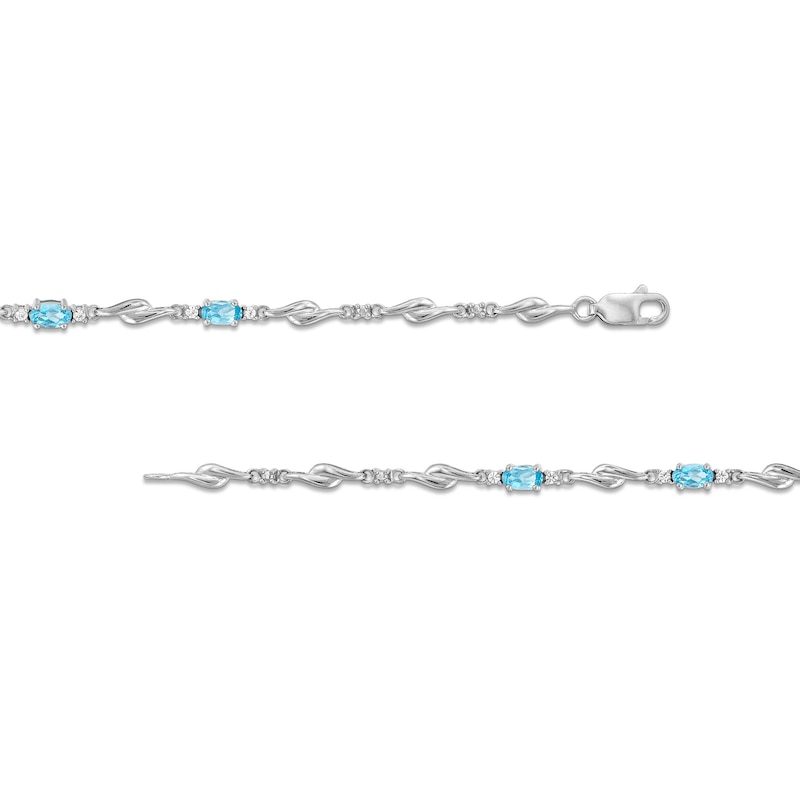 Main Image 3 of Oval Swiss Blue Topaz and White Lab-Created Sapphire Bypass Link Alternating Bracelet in Sterling Silver - 7.25”