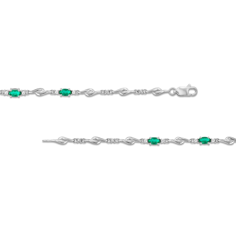 Main Image 3 of Oval Lab-Created Emerald and White Lab-Created Sapphire Bypass Link Alternating Bracelet in Sterling Silver - 7.25”