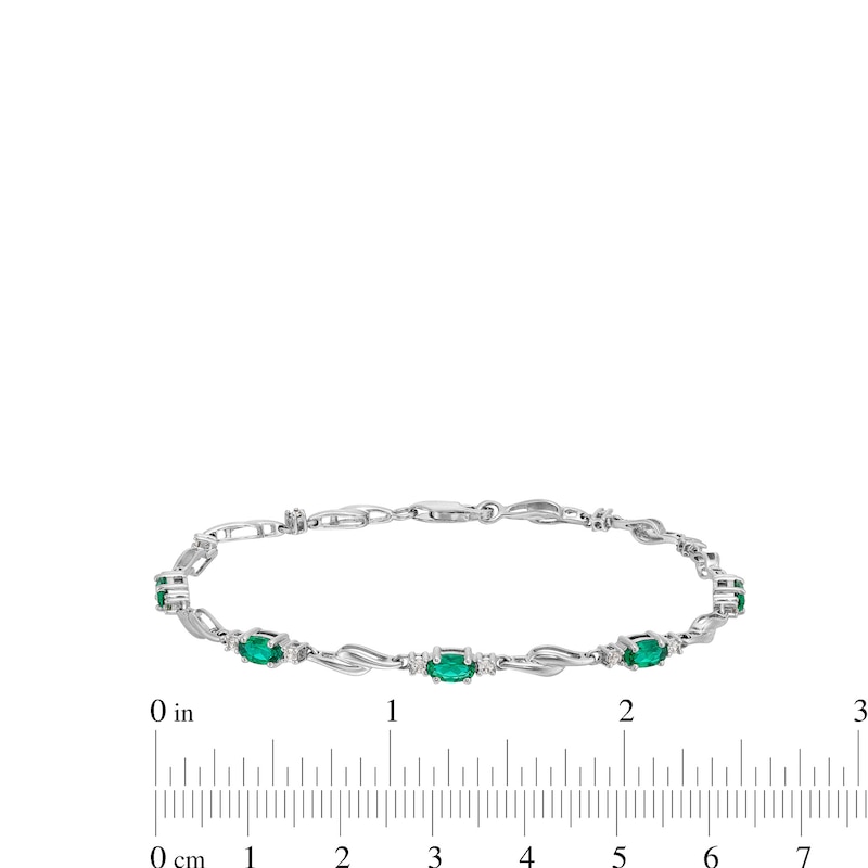 Main Image 4 of Oval Lab-Created Emerald and White Lab-Created Sapphire Bypass Link Alternating Bracelet in Sterling Silver - 7.25”