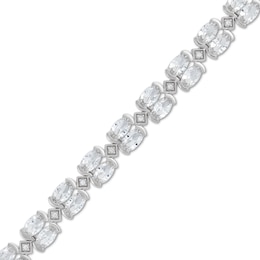 Oval White Lab-Created Sapphire Bezel-Set Double Row Alternating Bracelet in Sterling Silver - 7.25&quot;