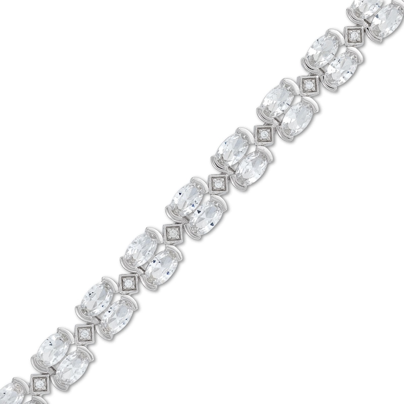 Oval White Lab-Created Sapphire Bezel-Set Double Row Alternating Bracelet in Sterling Silver - 7.25"